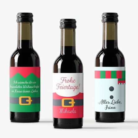 Set mit 3 personalisierten Mini-Weinflaschen – Weihnachtsfiguren