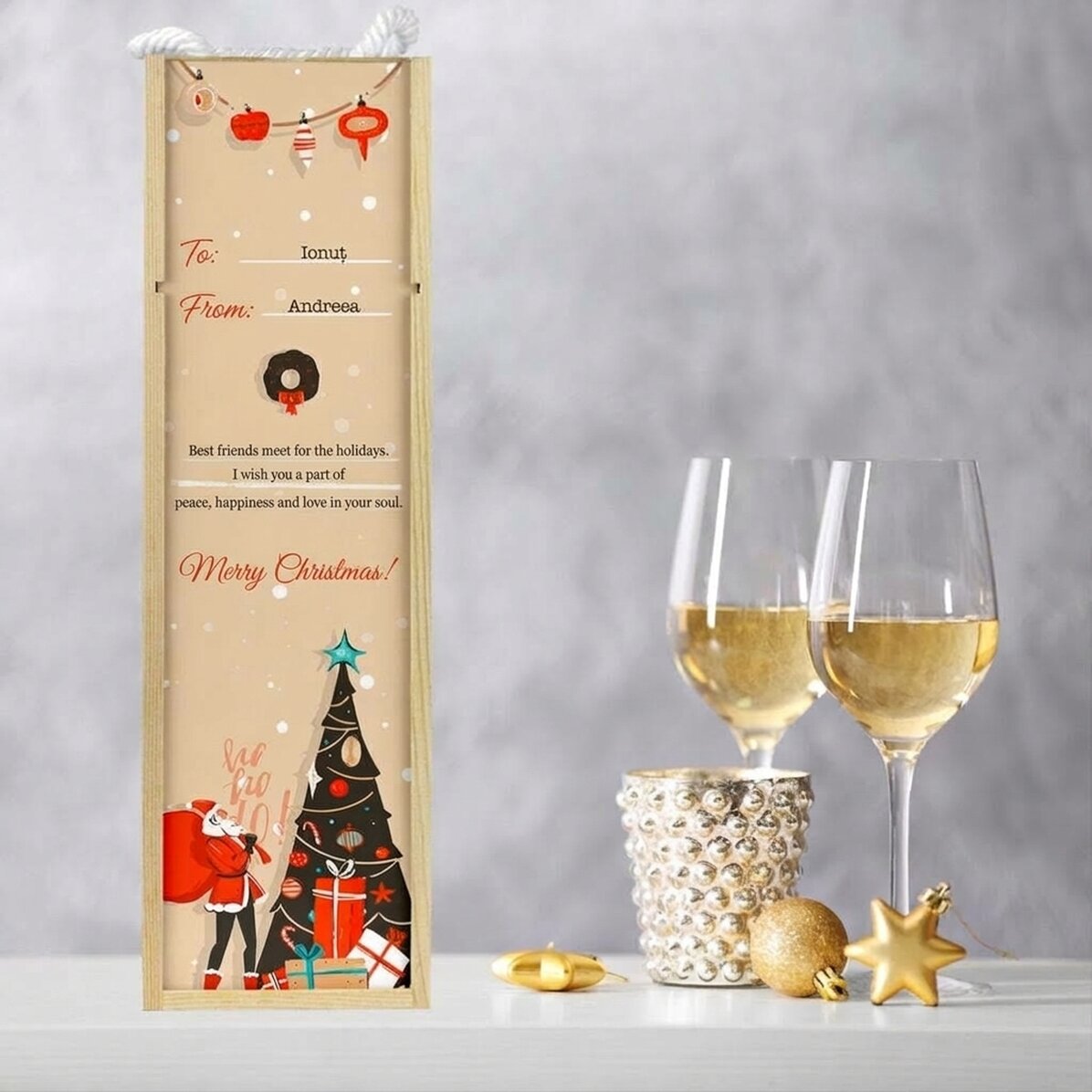 Personalisierte Weinkiste mit Weihnachtstext – Eine Botschaft für die Liebsten