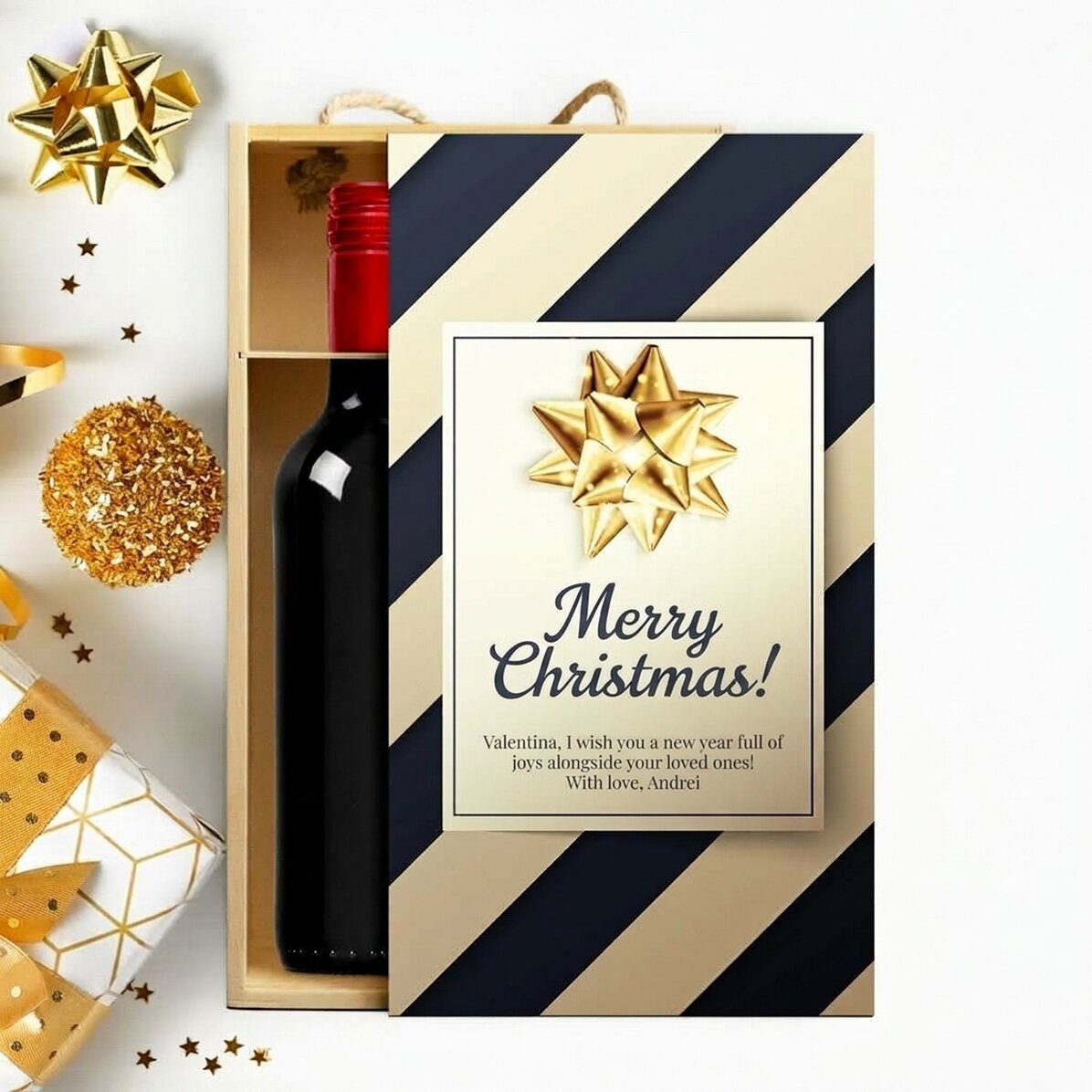 Weinkiste für 2 Flaschen, individuell mit einer Botschaft gestaltet – ein hochwertiges Geschenk zu d
