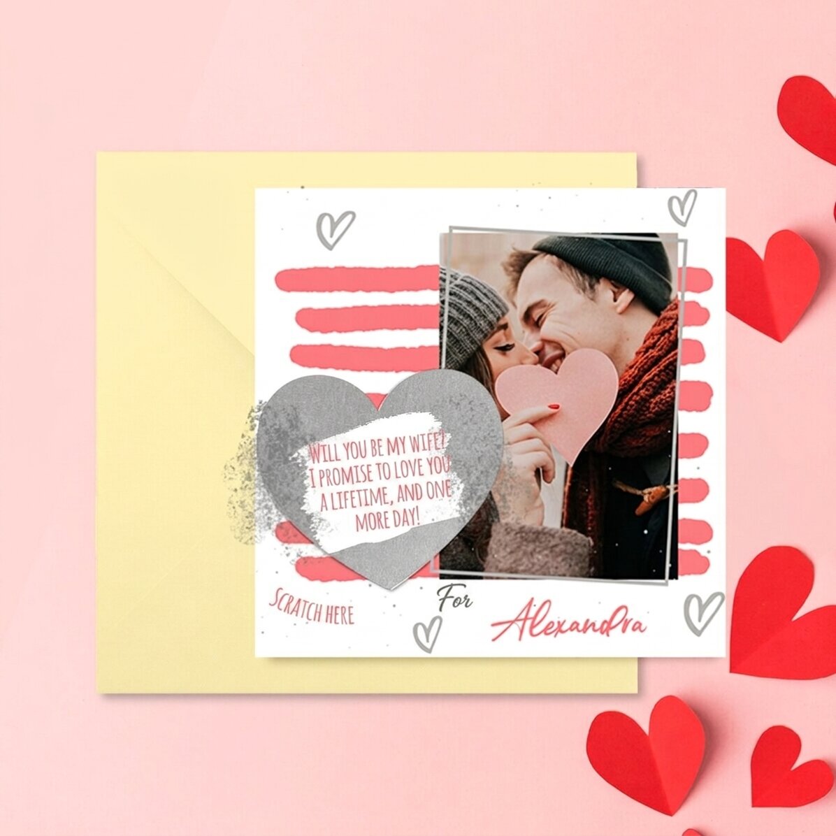 Personalisierte Rubbelkarte mit Botschaft und Foto – Love