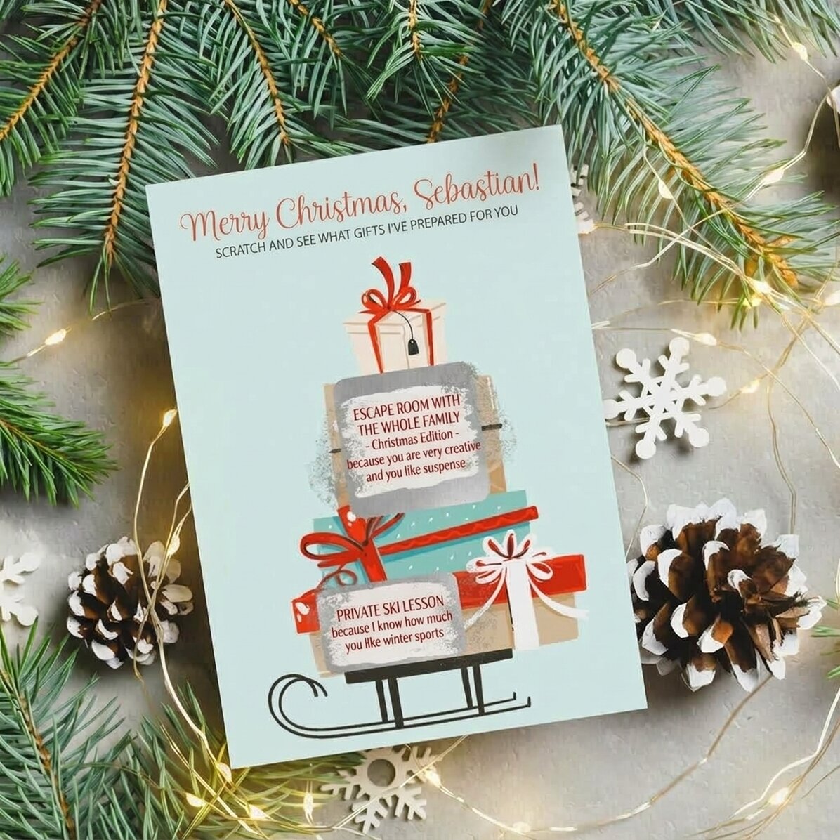 Personalisierte Rubbelkarte mit Botschaft – Weihnachtsgeschenk