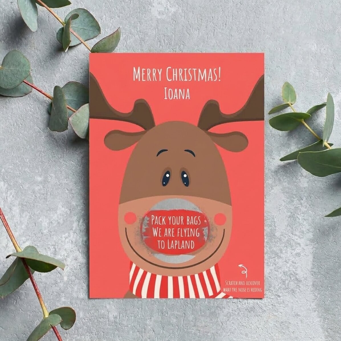 Individuell gestaltete Weihnachts-Rubbelkarte – Modell „Ren“