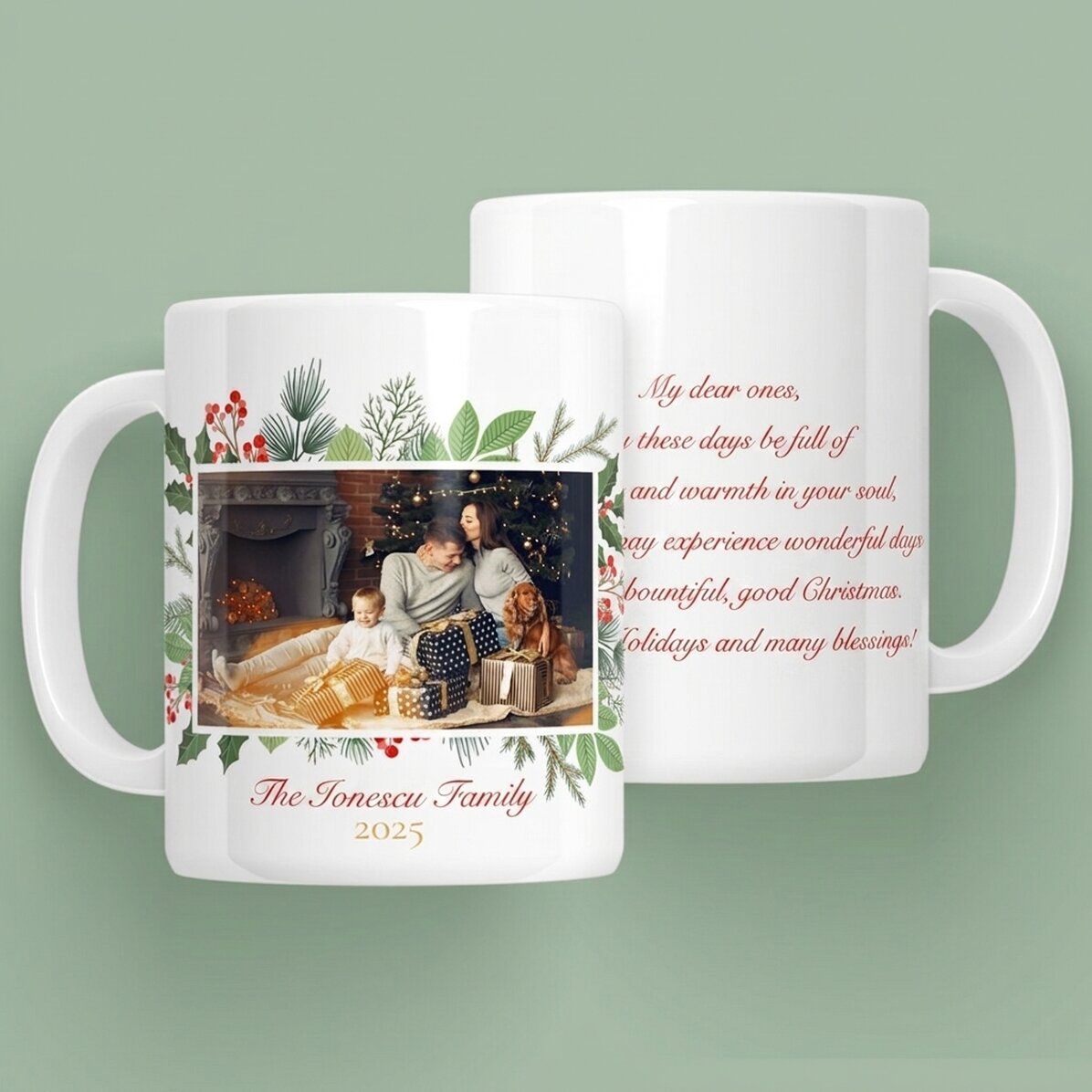 Personalisierte Tasse mit Foto und Text – Frohe Weihnachten!