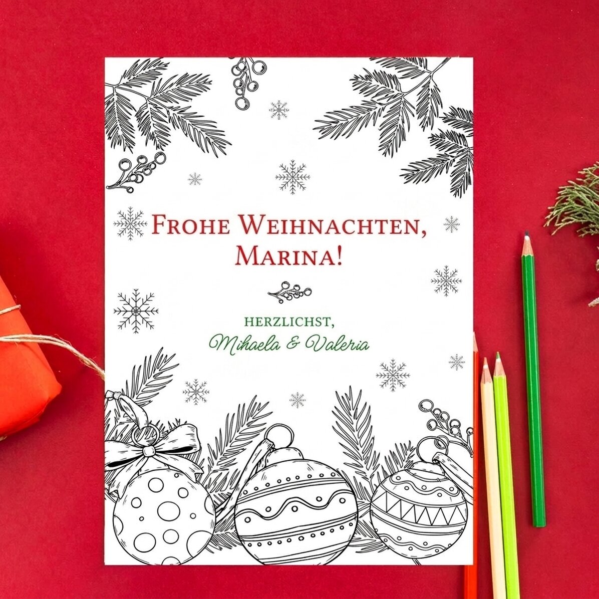 Individuell gestaltete Grußkarte zum Ausmalen mit persönlicher Botschaft – Weihnachten