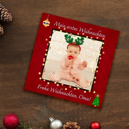 Individuell gestalteter Magnet 10x10 mit Foto und Text – Mein erstes Weihnachtsfest