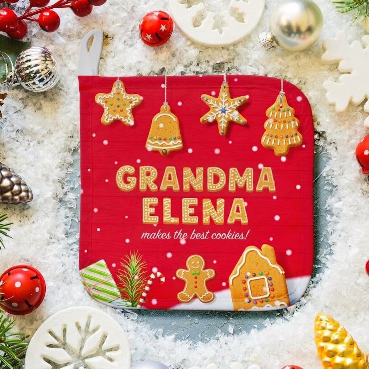 Individuell mit Namen gestalteter Untersetzer für heiße Töpfe für Großeltern – Christmas Gingerbread