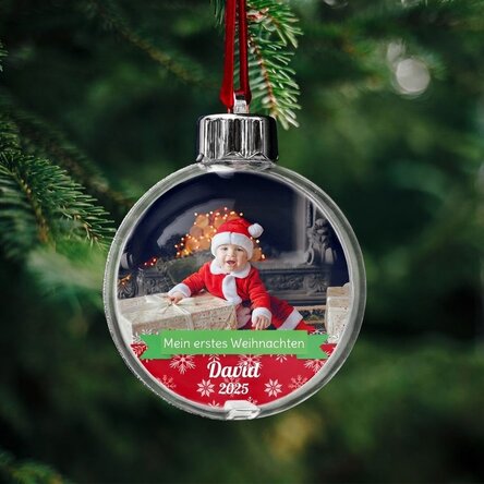 Personalisierte Kugel mit Foto und Text – Mein erstes Weihnachtsfest