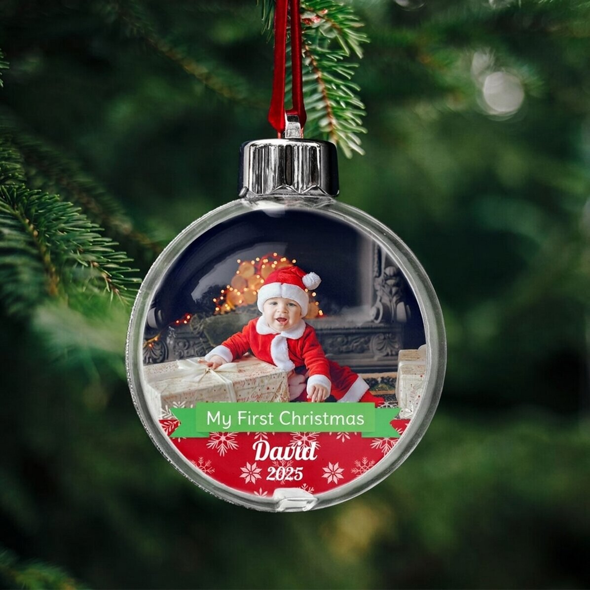 Personalisierte Kugel mit Foto und Text – Mein erstes Weihnachtsfest