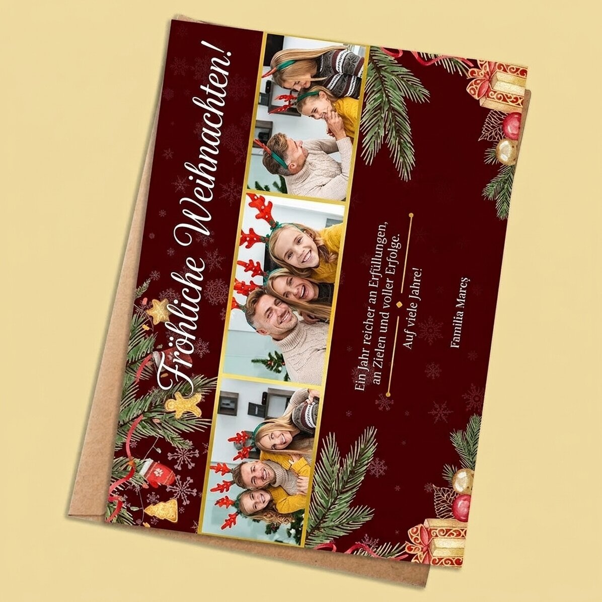 Individuell gestaltete Weihnachtskarte mit 3 Fotos und Text – Ein Geschenk für die Familie
