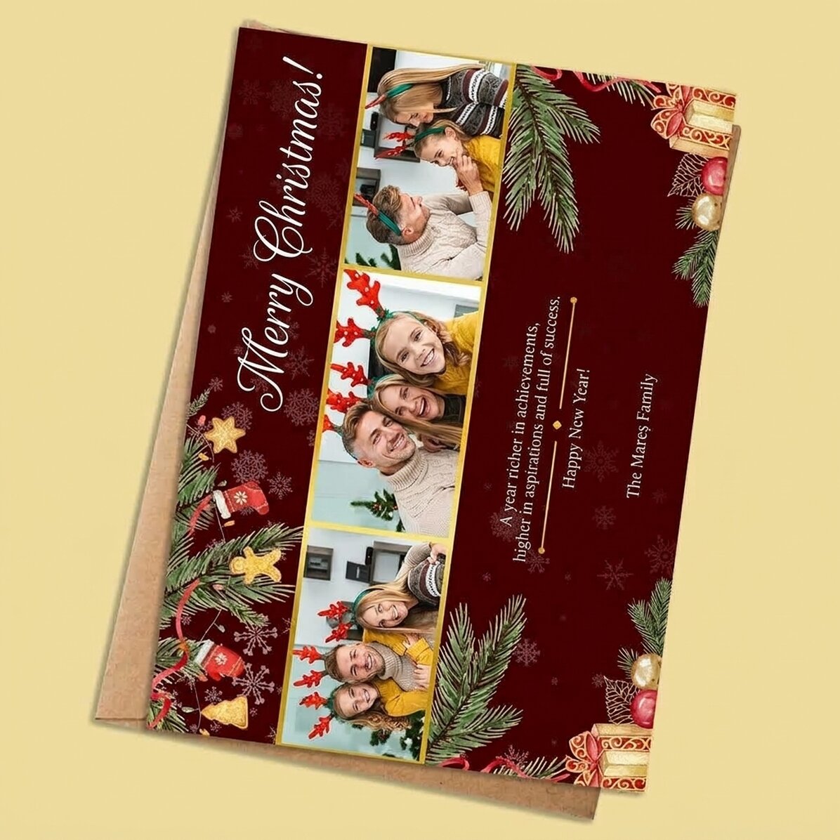 Individuell gestaltete Weihnachtskarte mit 3 Fotos und Text – Ein Geschenk für die Familie