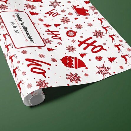 Individuell gestaltetes Geschenkpapier mit Text in einem Rahmen – Weihnachtsstimmung