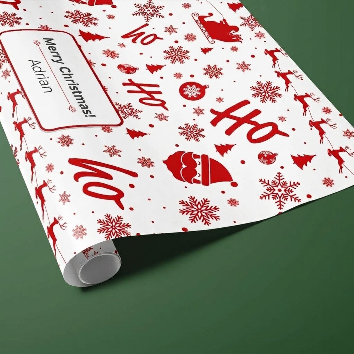 Individuell gestaltetes Geschenkpapier mit Text in einem Rahmen – Weihnachtsstimmung