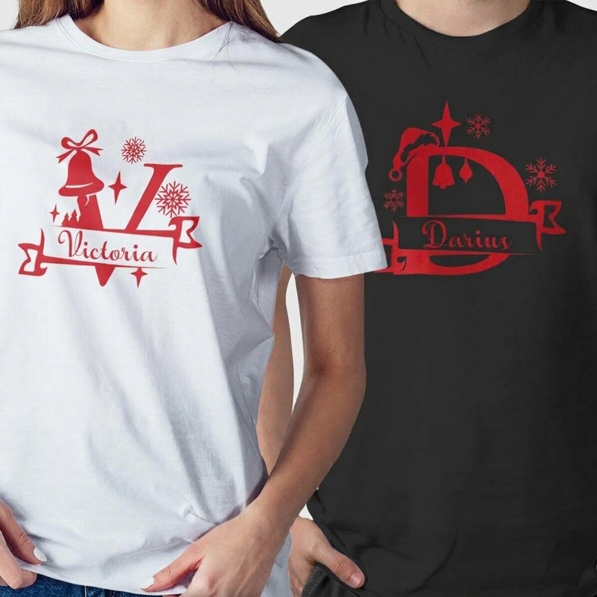 Personalisiertes Baumwoll-T-Shirt mit Initiale und Namen – Weihnachtsmotiv
