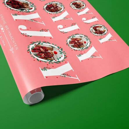 Individuell gestaltetes Geschenkpapier mit 12 Fotos und Text – Joy