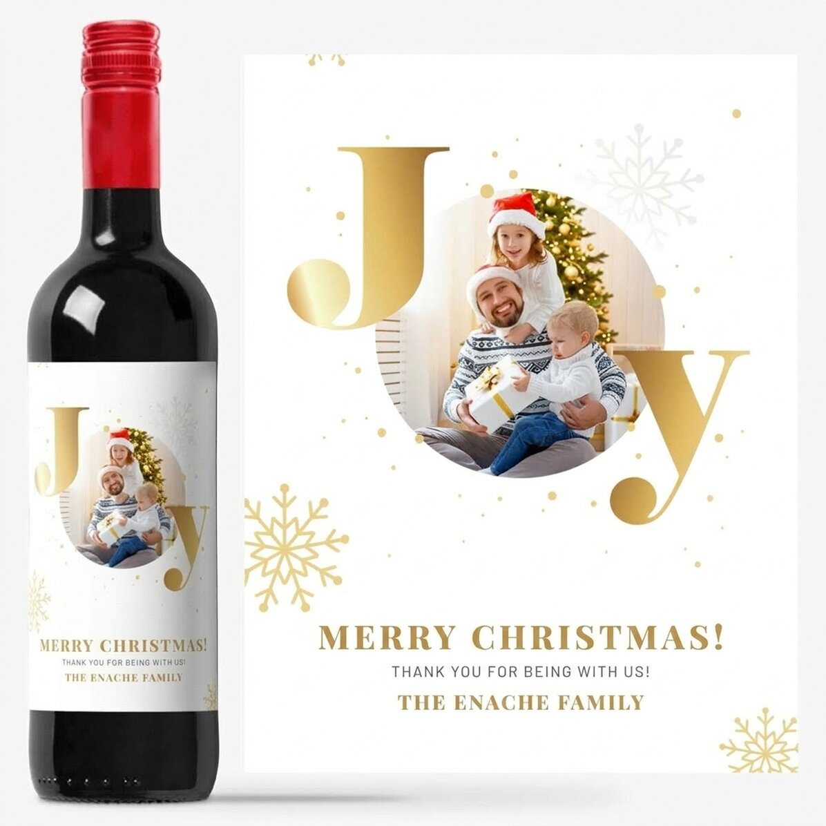 Personalisierter Wein mit einem Foto und einer festlichen Botschaft – Joy