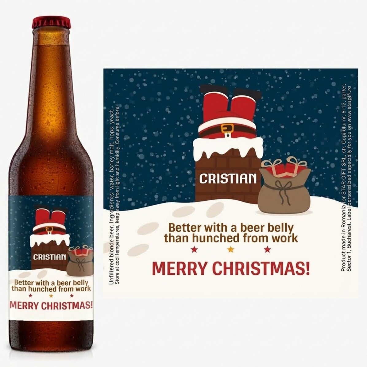 Bier mit individueller Beschriftung – Der Weihnachtsmann auf dem Schornstein