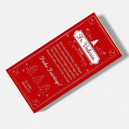 Personalisierte Schokolade mit Weihnachtsbotschaft für Lehrer