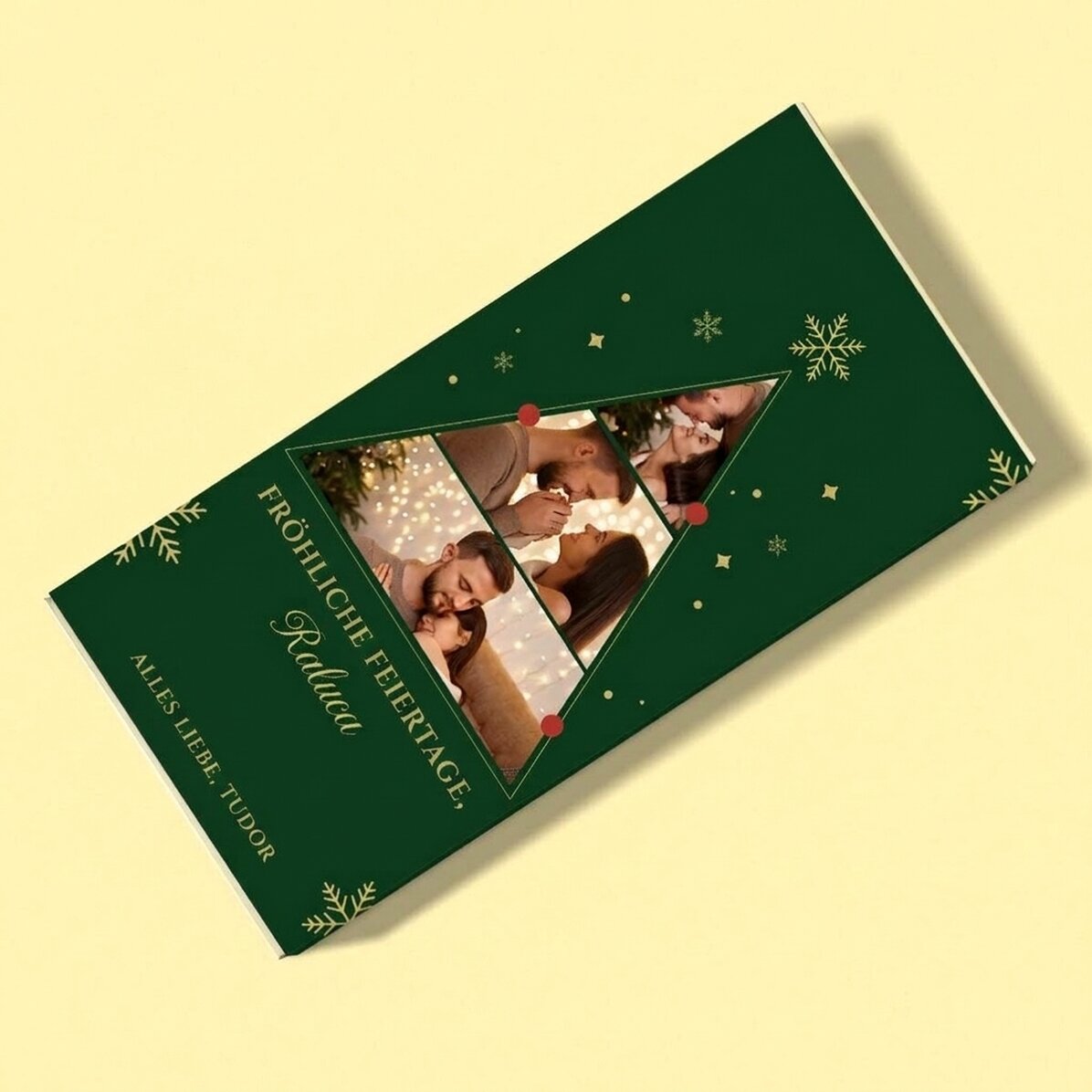 Personalisierte Schokolade mit 3 Fotos und einer Weihnachtsbotschaft – Weihnachtsbaum