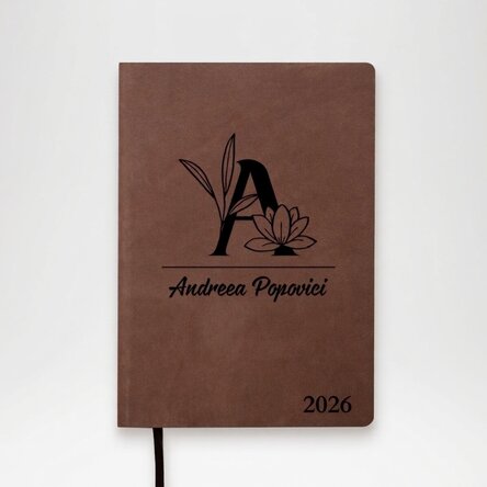 Personalisierter Leder-Terminkalender mit Schriftzug – Floral