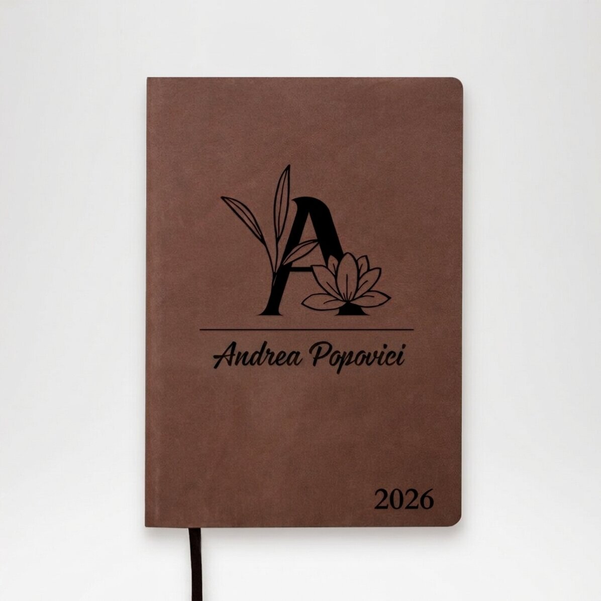 Personalisierter Leder-Terminkalender mit Schriftzug – Floral