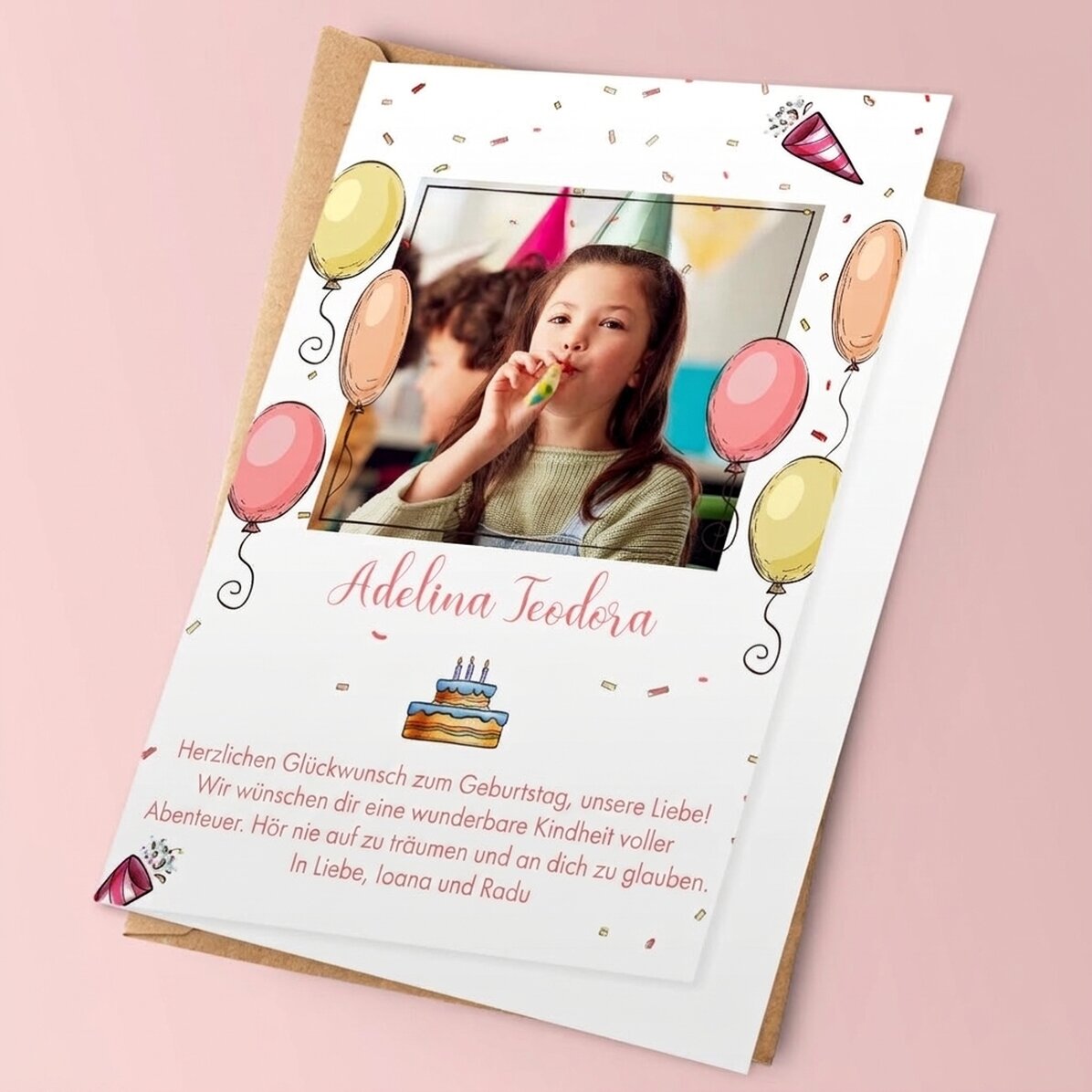 Personalisierte Grußkarte mit Foto und Text – Herzlichen Glückwunsch zum Geburtstag