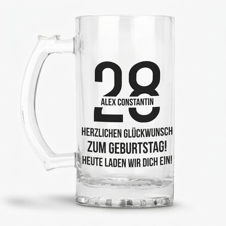 Personalisierter Bierkrug mit Text zum Geburtstag