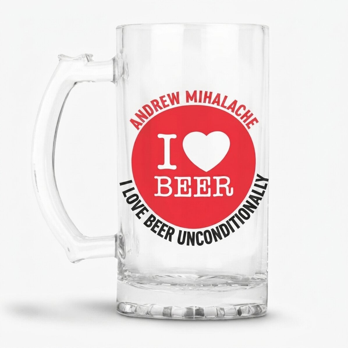 Personalisierter Bierkrug mit Aufdruck – „I love beer“