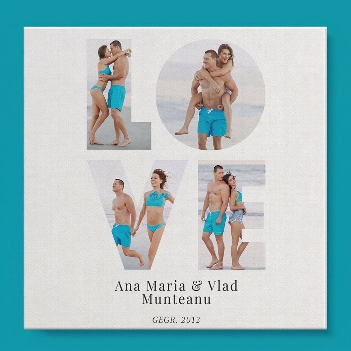 Individuell gestaltetes Leinwandbild mit 4 Fotos und Text – LOVE