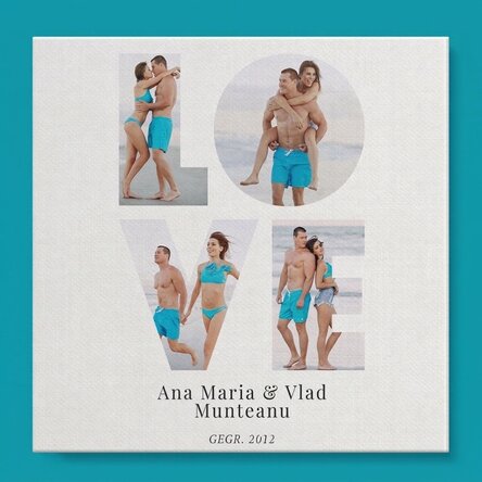 Individuell gestaltetes Leinwandbild mit 4 Fotos und Text – LOVE