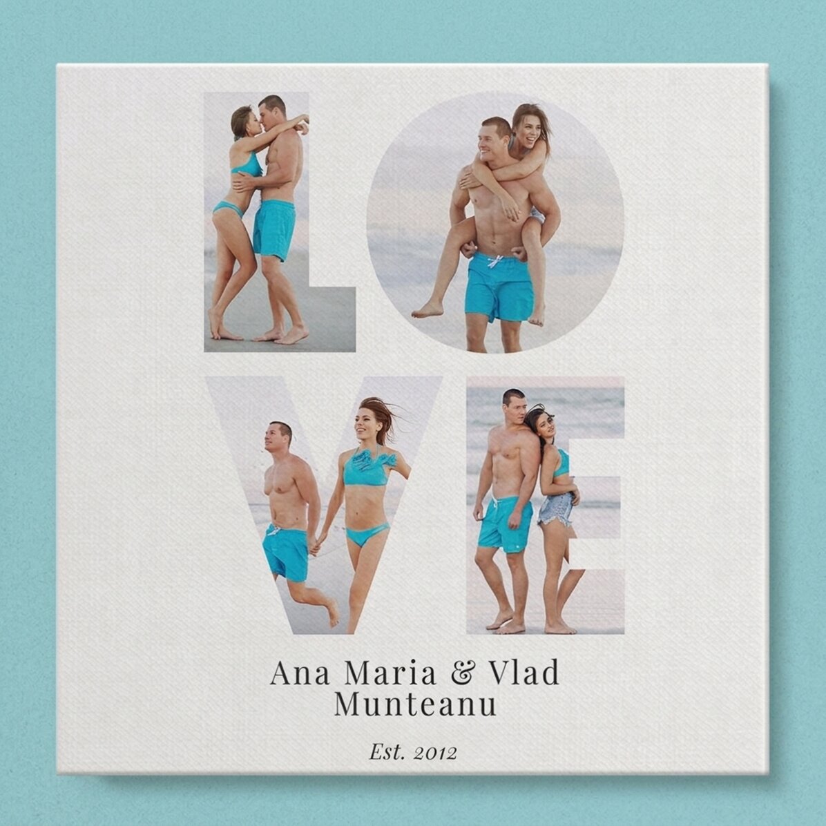 Individuell gestaltetes Leinwandbild mit 4 Fotos und Text – LOVE