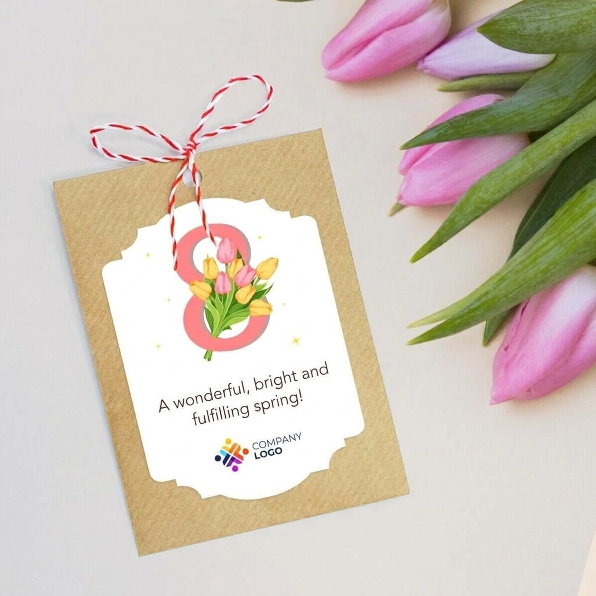 Individuell gestaltetes Tütchen mit Blumensamen mit Logo und Botschaft – 8. März