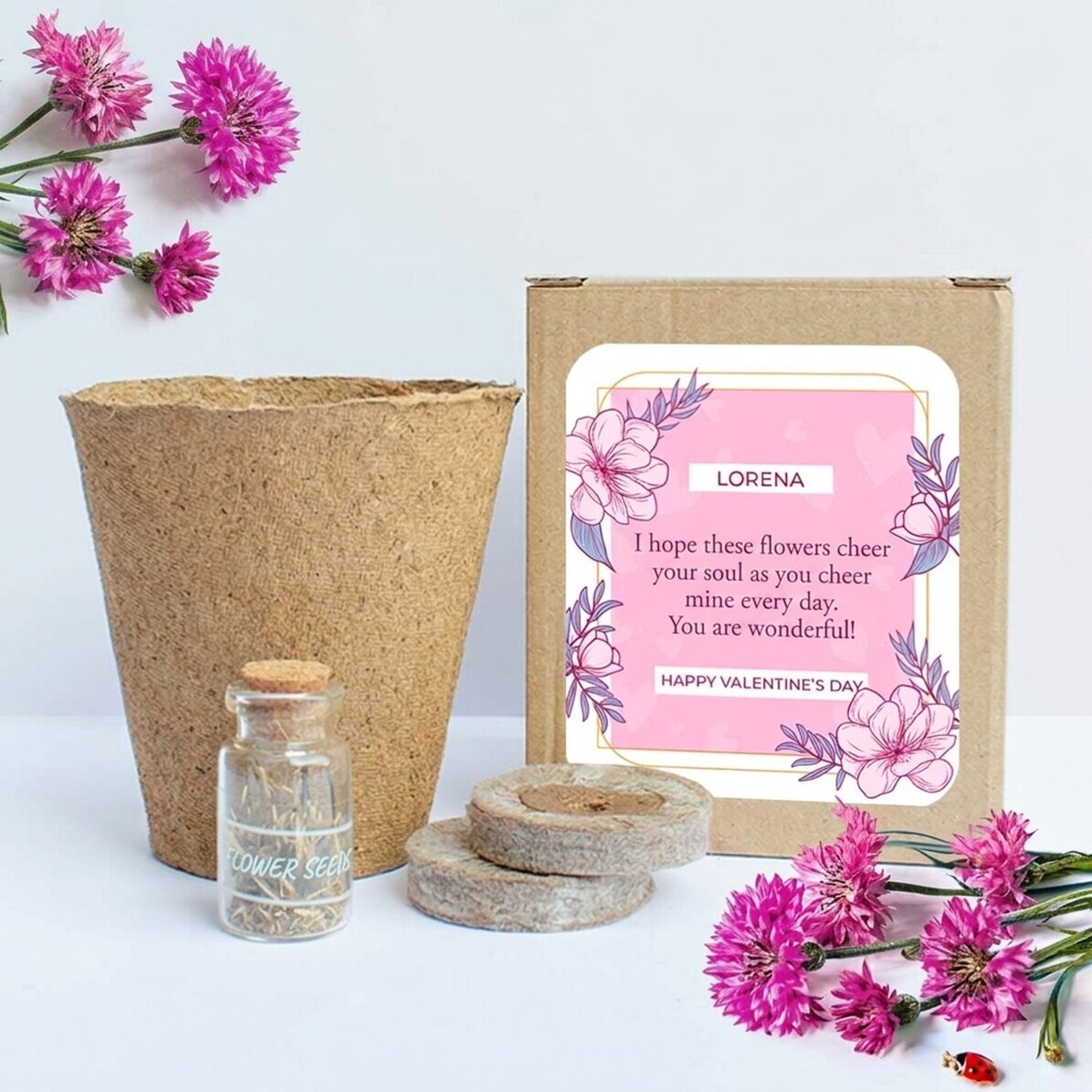 Set zum Pflanzen von Frühlingsblumen in einer personalisierten Schachtel mit der Aufschrift „Ich lie