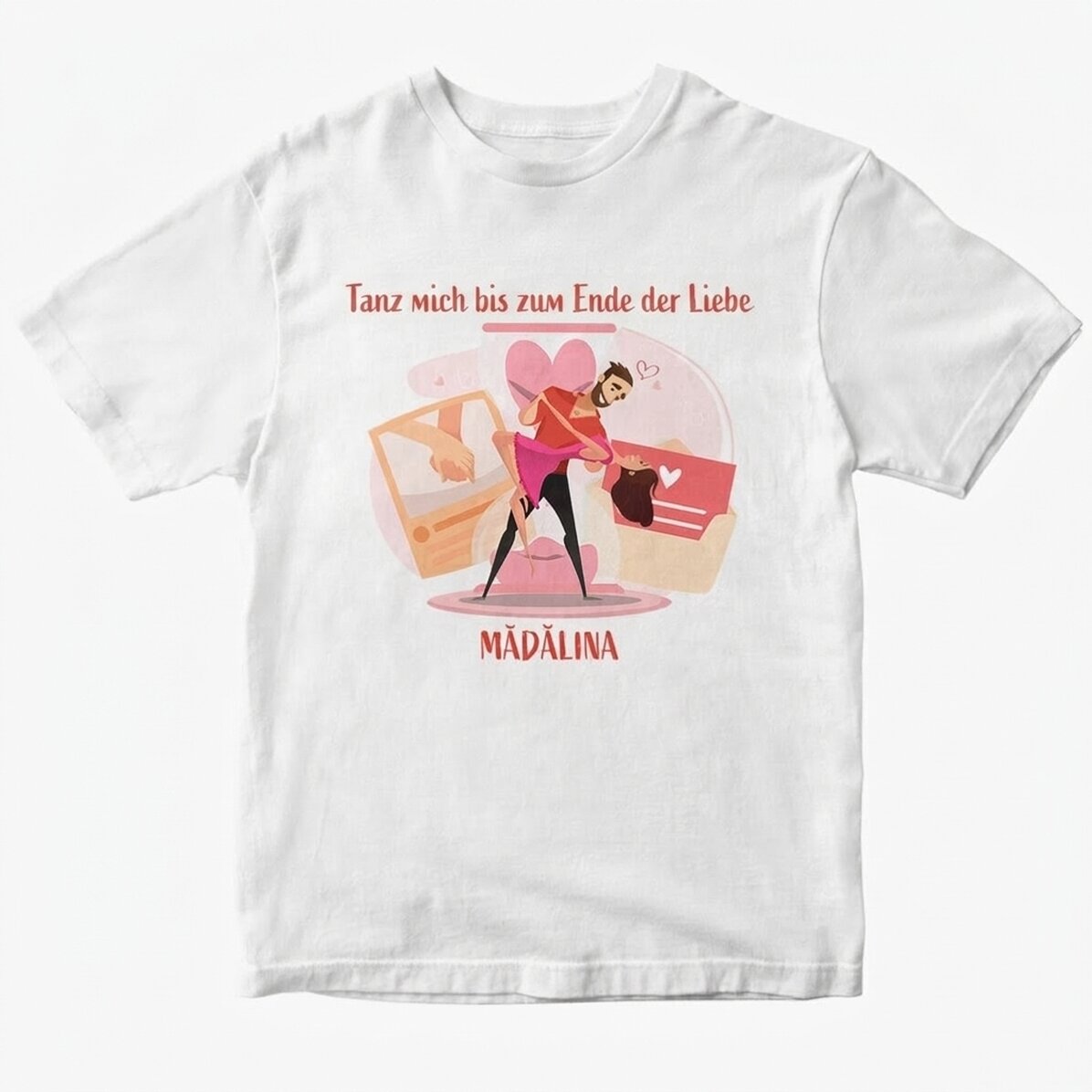 Personalisiertes Baumwoll-T-Shirt mit Aufdruck – „Dance me to the end of love“