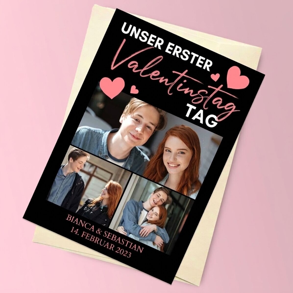 Personalisierte Magnetkarte mit 3 Fotos und einer Botschaft – Valentinstag