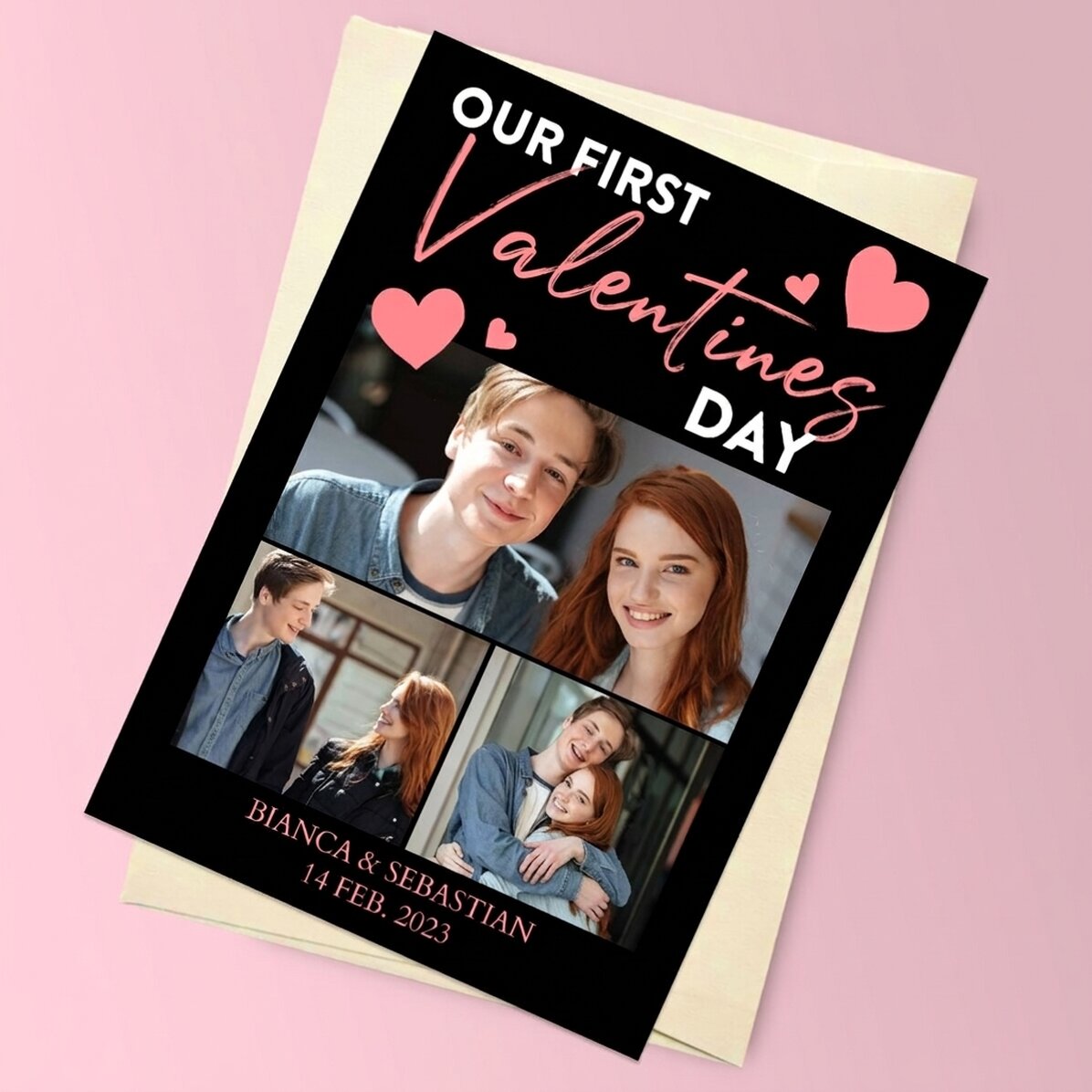 Personalisierte Magnetkarte mit 3 Fotos und einer Botschaft – Valentinstag