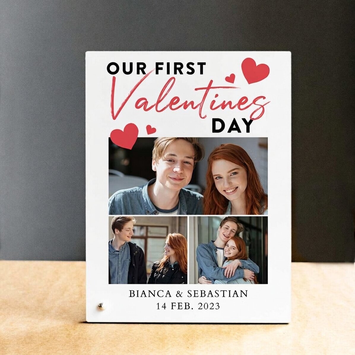 Personalisierter Fotorahmen für den Schreibtisch mit 3 Fotos und der Aufschrift „Ich liebe dich“