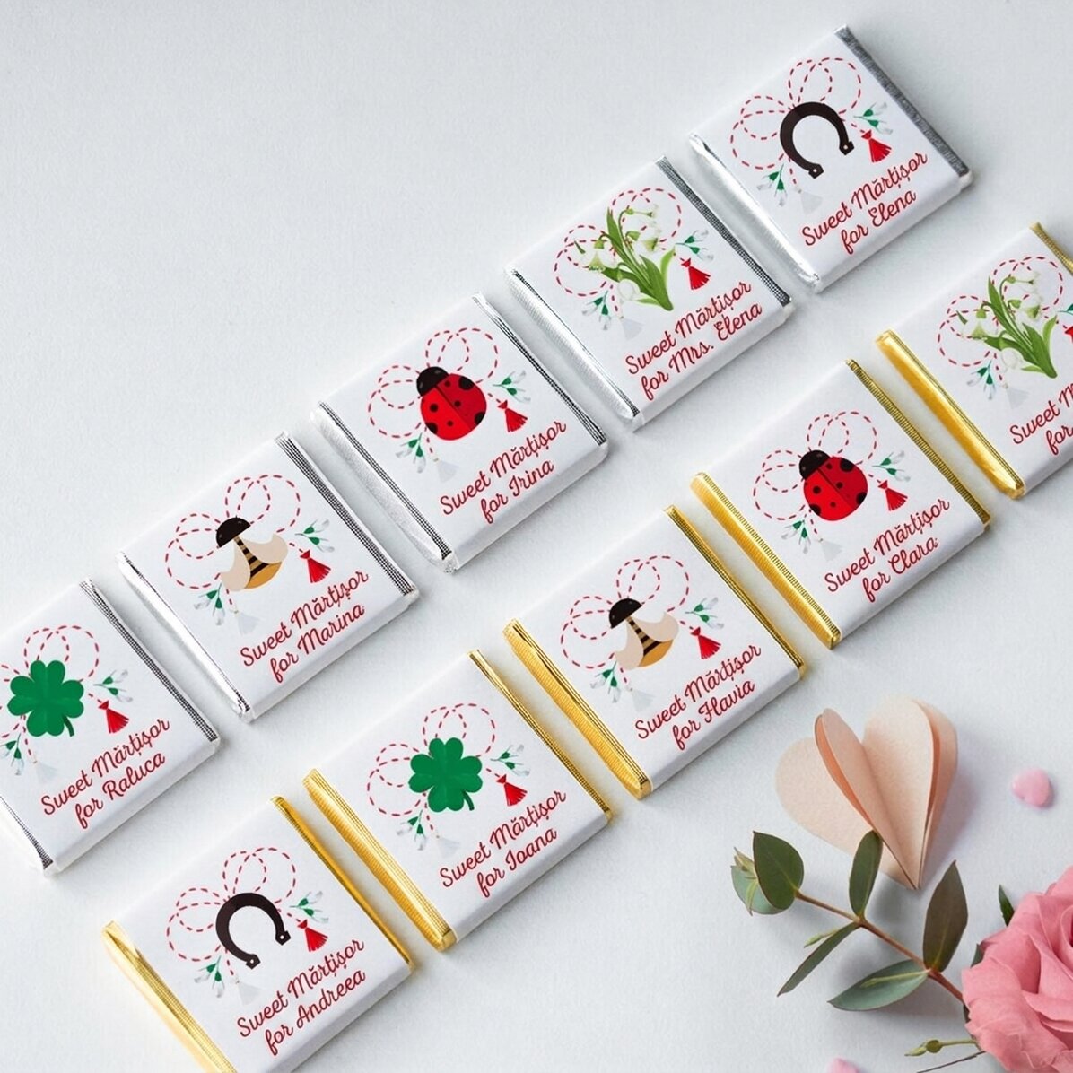 Set mit 10 personalisierten Mini-Pralinen mit Namen
