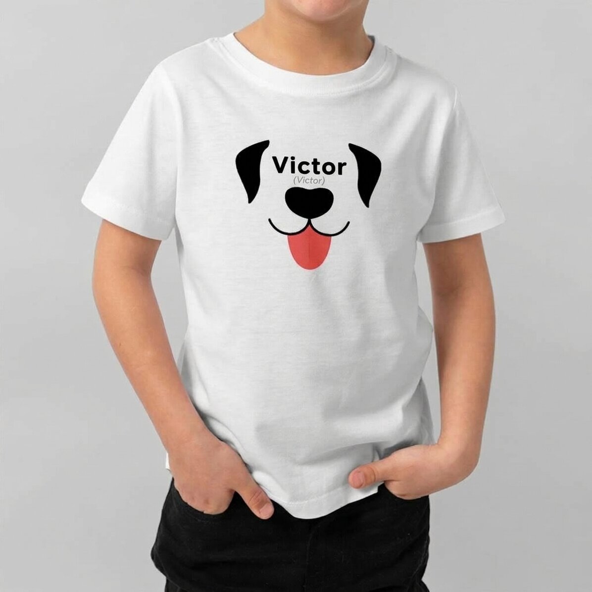 Personalisiertes Baumwoll-T-Shirt für Kinder mit Aufdruck – Hündchen