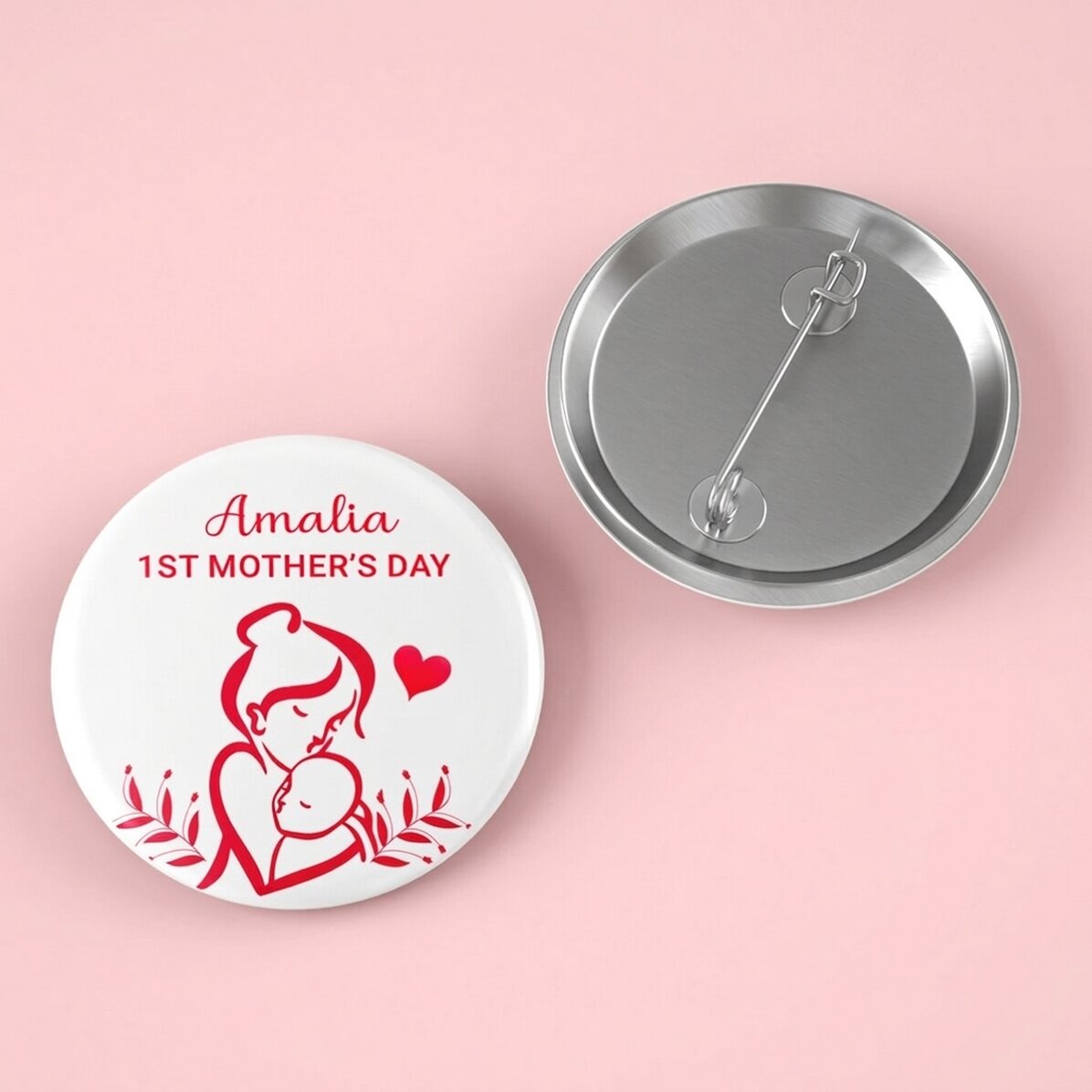 Personalisiertes Button mit Text – Mutter und Kind