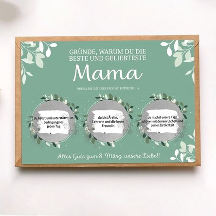 Personalisierte Rubbelkarte mit Motiven für die beste Mutter