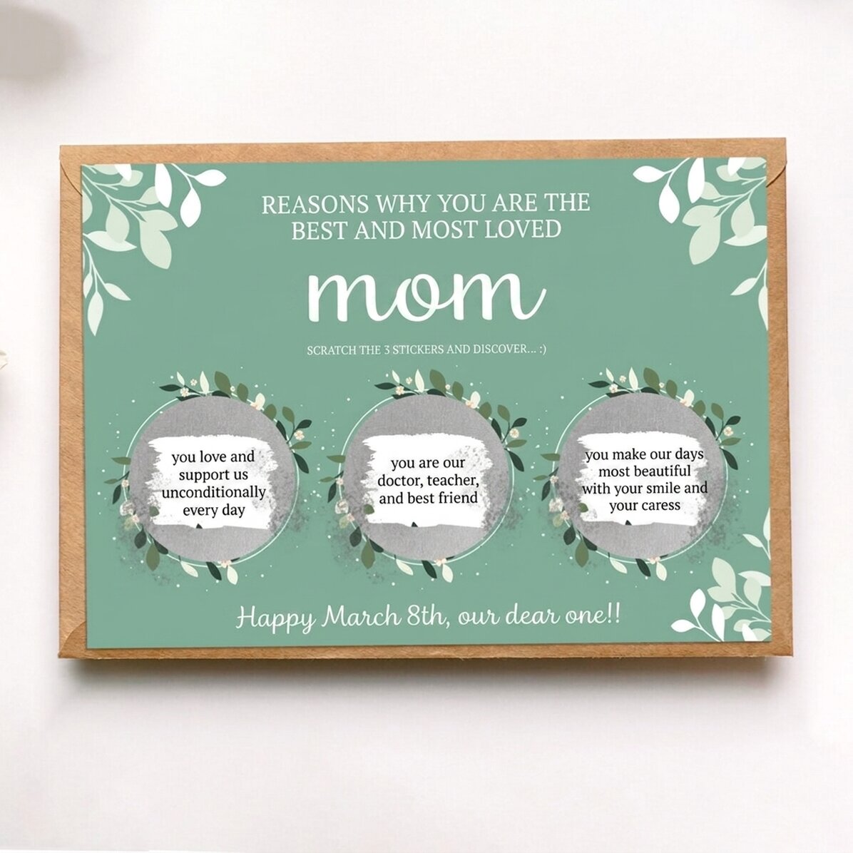 Personalisierte Rubbelkarte mit Motiven für die beste Mutter