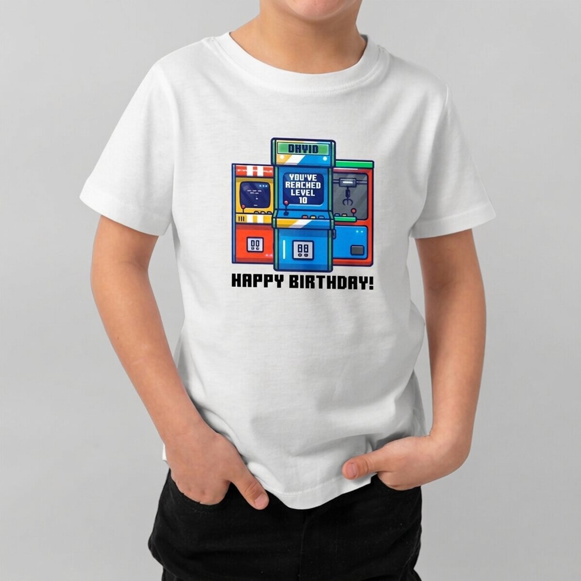 Personalisiertes Baumwoll-T-Shirt für Kinder mit Aufdruck – Gamer-Geburtstag