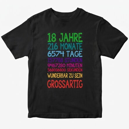 Personalisiertes Baumwoll-T-Shirt mit Aufdruck – 18 Jahre