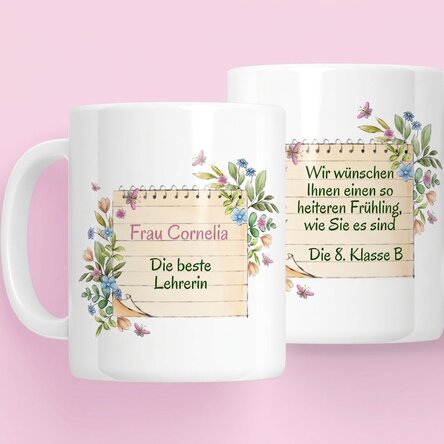 Personalisierte Tasse mit einer Botschaft für Lehrerinnen