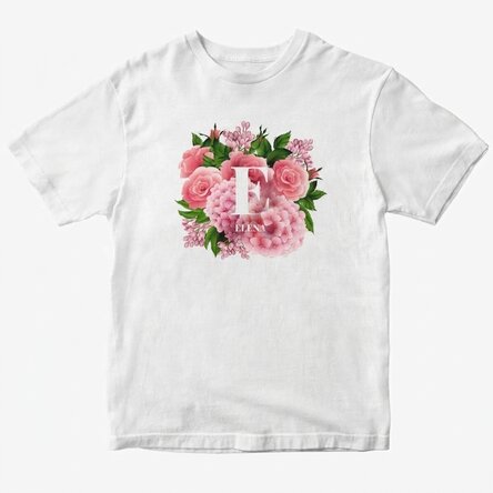 Personalisiertes Baumwoll-T-Shirt mit Initiale und Namen – Frühlingsblumen