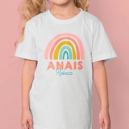 Personalisiertes Baumwoll-T-Shirt für Kinder mit Namen – Regenbogen