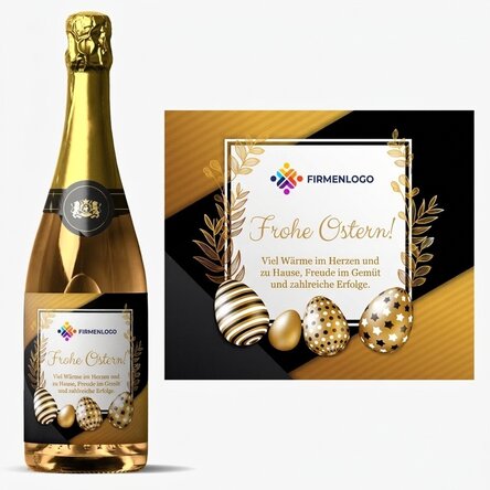 Personalisierter Sekt mit Logo und Botschaft – Frohe Ostern!