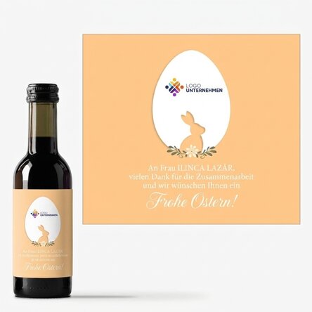 Personalisierte Mini-Weinflasche mit Text und Logo – Frohe Ostern