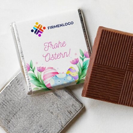 Personalisierte Mini-Schokolade mit Logo und Botschaft – Frohe Ostern!
