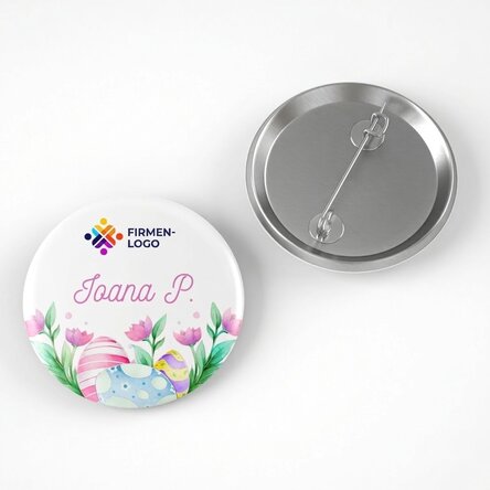 Personalisiertes Button mit Logo und Namen – Frohe Ostern!